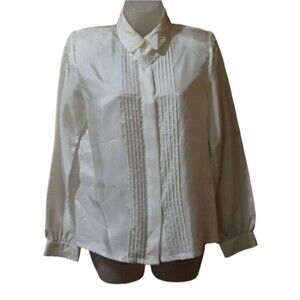 Nicola Vintage White Pleated Floral Appliqué Blouse Size 8 Edwardian Style Top